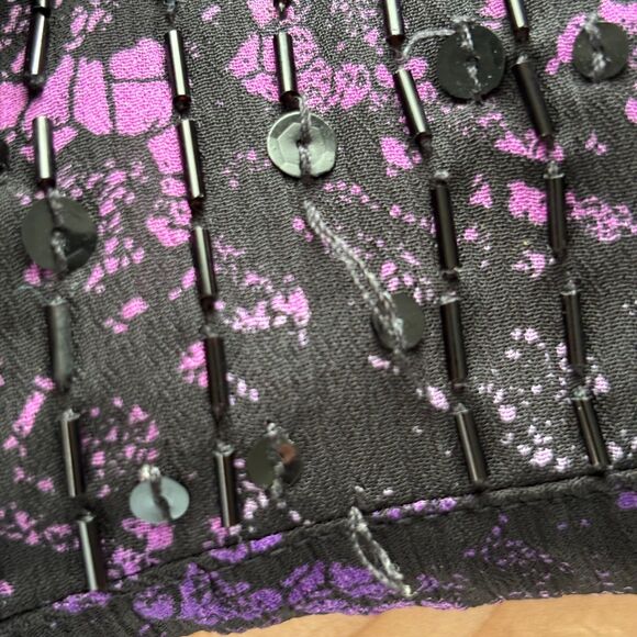 Maggie Barnes Lined Sheer Sequin Top Dark Romantic Black Purple 5X 34/36 E111 - Picture 6 of 11